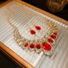 Diamond Water Drop Earrings Necklace Two-piece Set, European and American Niche High-end Collarbone Chain Exaggerated Design Jewelry