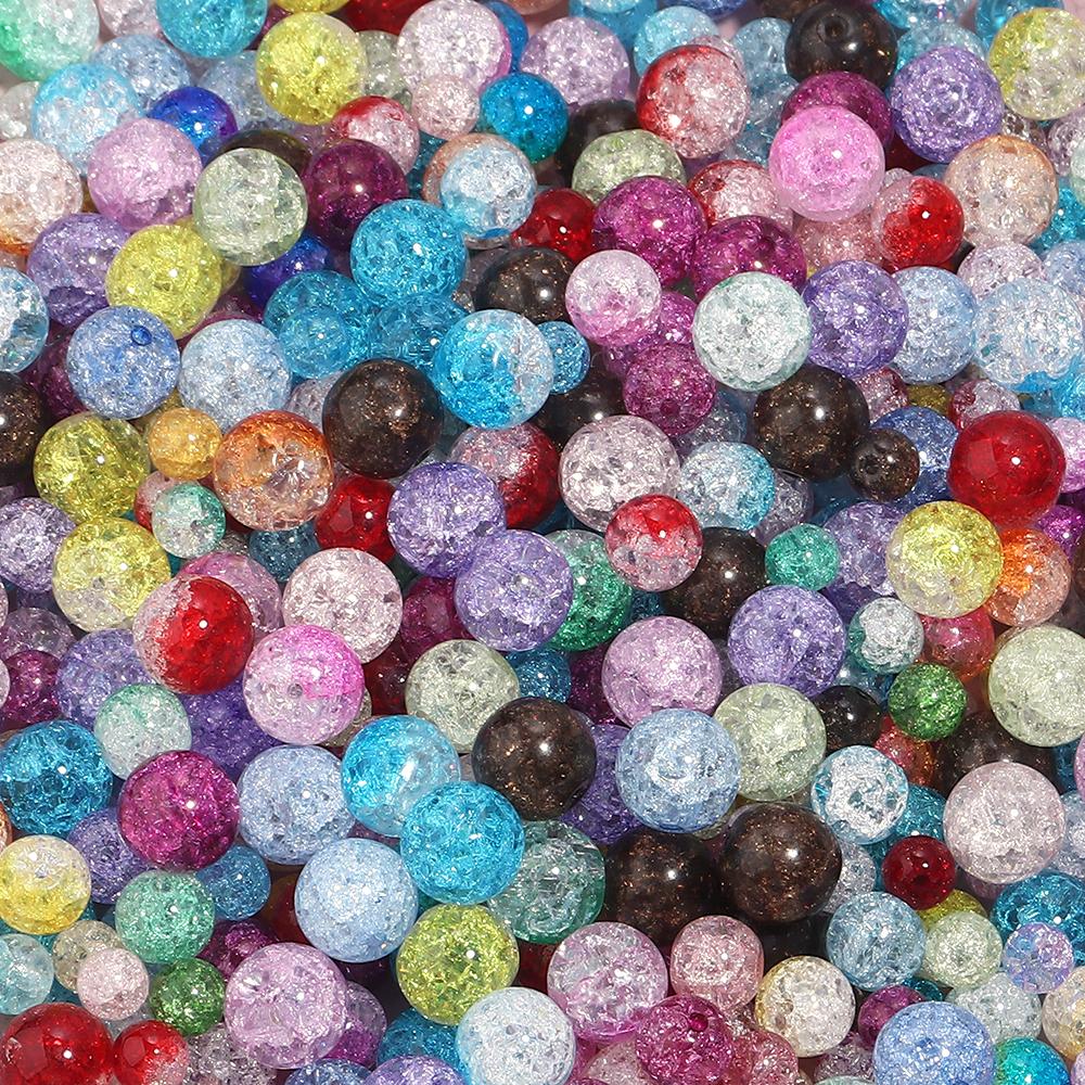 40-80pcs 6/8/10mm Crackle Crystal Beads Colorful Glass Round Loose Spacer Bead For Jewelry Making DIY Necklace Bracelet Supplies