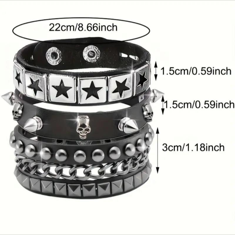 Men's Multilayer Punk Skull Bracelet - Hip-Hop Rivet & Motorcycle Style
