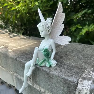 Gėlių fėjos statula Dervos sparnuota fėjos figūrėlė Lauko sodo fėjos skulptūra Namų prieangio vejos kiemo dekoravimui