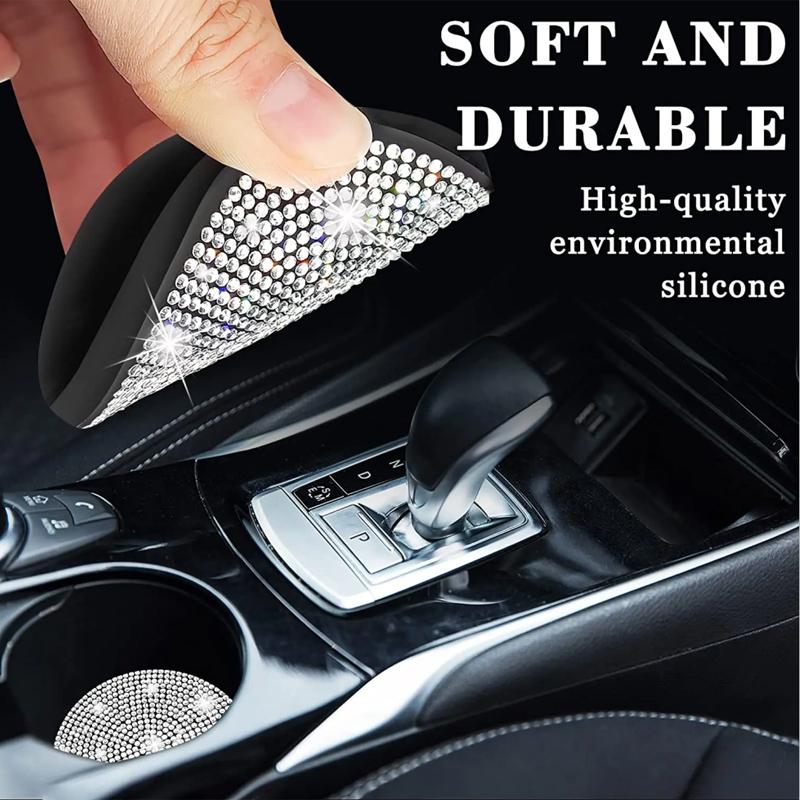 2Pcs Bling Car Cup Holder Coaster with Rhinestone Anti Slip Insert Mat Pads for Women Girls Universal Auto Interior Accessories