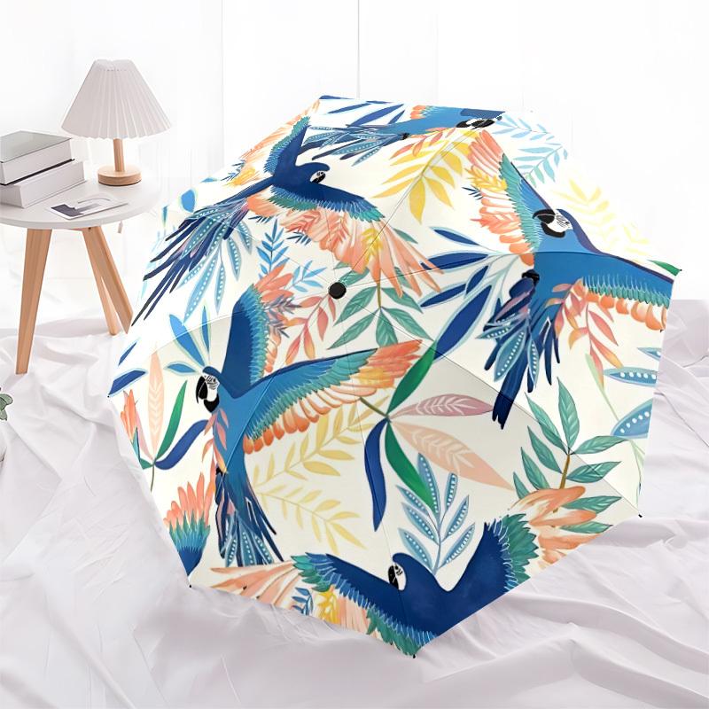 1pc Parrot Floral Automatic Folding Umbrella - Portable Collapsible, 8-Rib Durable Frame, Perfect for Outdoor Use,  Yy251218124