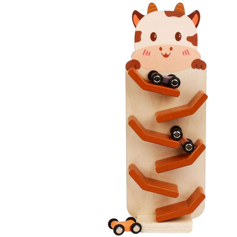 

Gliding Car Coasting Racing Wooden Cartoon Car Slide Racing Fun Track Car Hand Eye Coordination Game Early Educational Toy Gifts