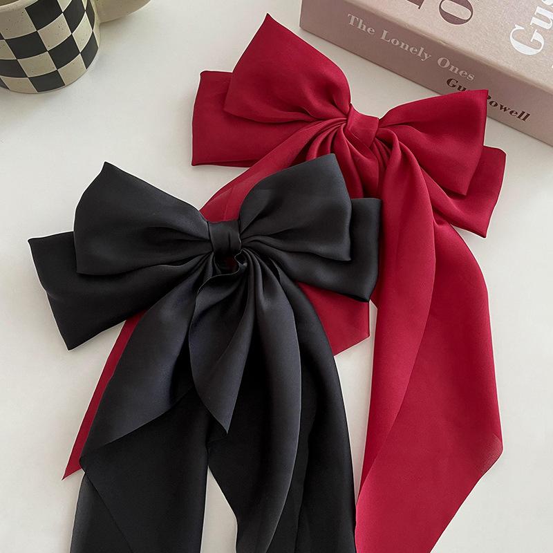 Korean Accessories Hair Clips for Women Girls Big Bowknot Solid Satin Long Ribbon Bows Spring Clamp Barette Cheveux Femme 2026