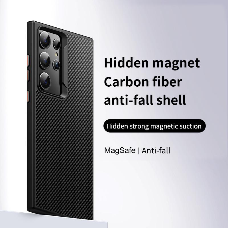 

Подходит для чехла для мобильного телефона Samsung S25ULTRA S24PLUS Встроенный магнитный узор из углеродного волокна ТПУ Противоударный защитный чехол Samsung S23