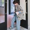 Fashionable and Loose Gray Jacket with Graffiti Print for Women  Autumn