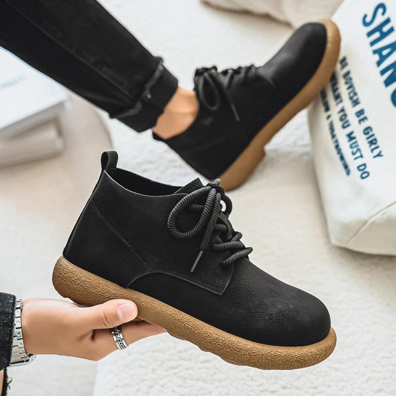 Herren Retro Kurze Stiefeletten Schuhe Mode Lässige Fahrschuhe Schwarz Braun Weite Kopfschuhe Übergröße
