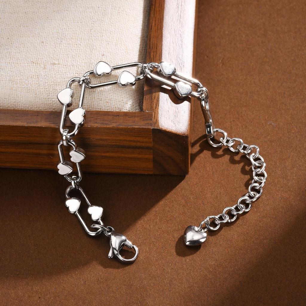 Fashion Bracelets Stainless Steel Heart Handmade Chain Bracelet Bangle For Women Girl Daily Charm Wrist Jewelry Gifts