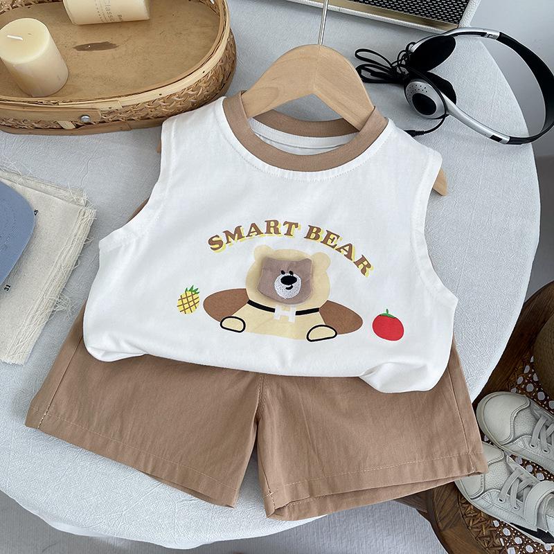 Korean Style Baby Vest & Shorts Set - Summer 2026 New Arrival, Super Cute Cartoon Design for Boys & Girls
