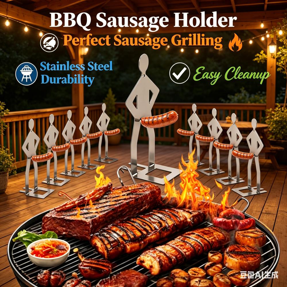 Stainless Steel BBQ Sausage Holder Novelty Party Camping Gifts Funny Sausage Roaster Reusable Hot Dog Grill for Outdoor Camping