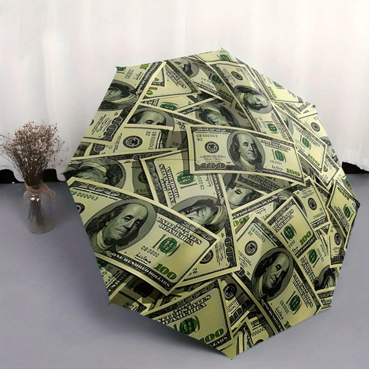 

Automatic Folding Umbrella with 100-Dollar Bill Design - Portable Collapsible Umbrella, 8-Rib Sturdy Frame, Compact Travel Umb Iron&8K