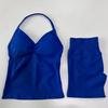 JYL Seamless Backless Two Piece Set Padded Halter Top Fitness Shorts