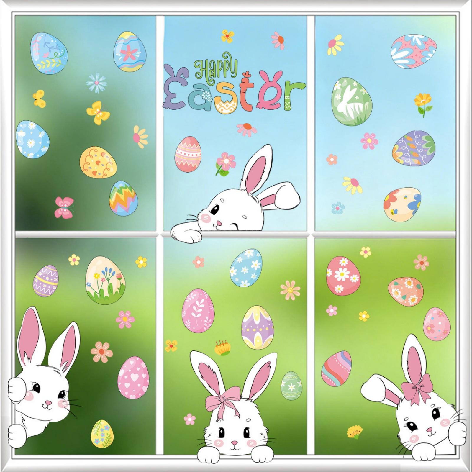 

6 Sheets Easter Bunny Window Clings Cartoon Egg Stickers Cute Decoration For Home Classroom Nursery Shop Glass Display Decorations One Size