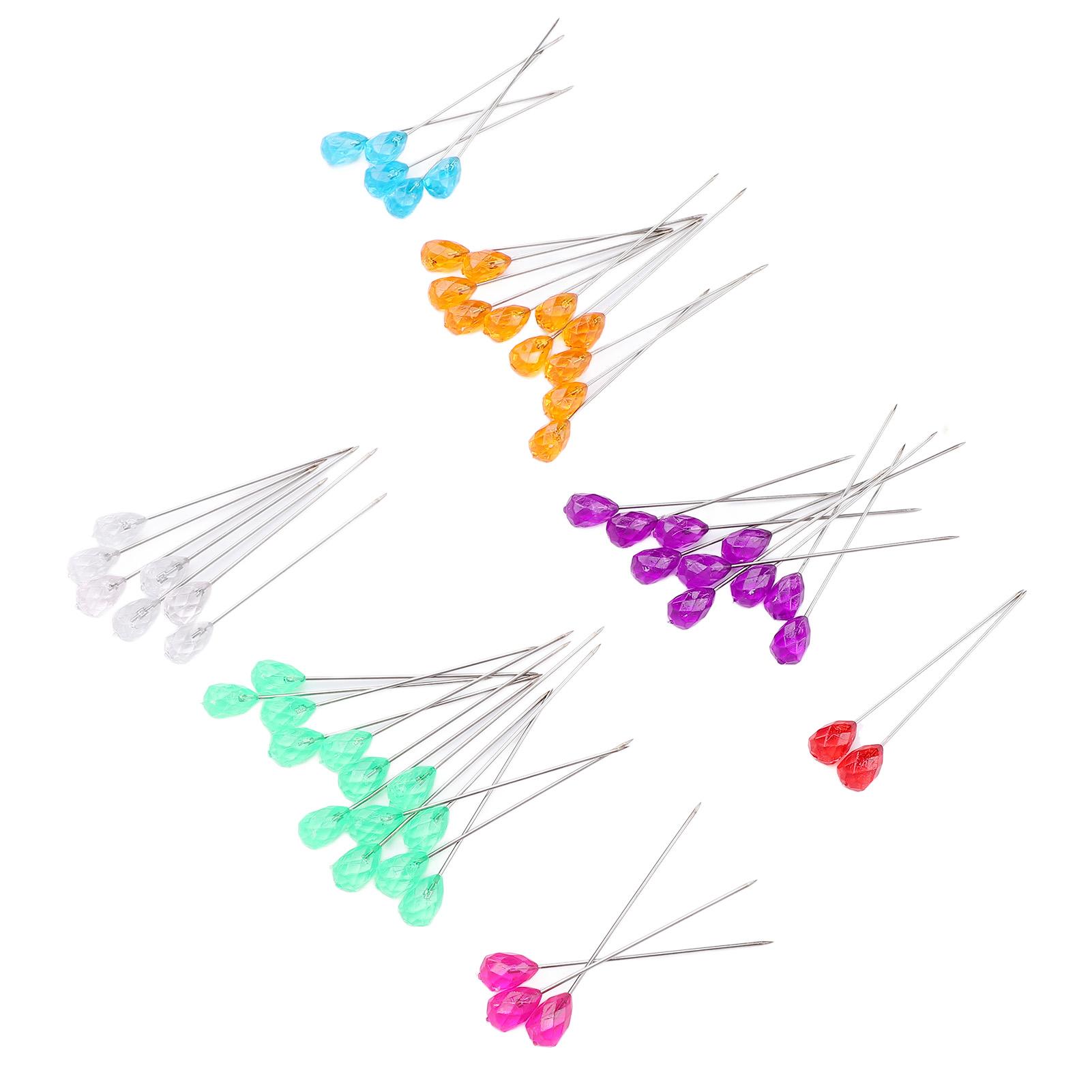 100Pcs Diamond Head Pin Pear Shaped Straight Colored Transparent for Floral Bouquets Sewing