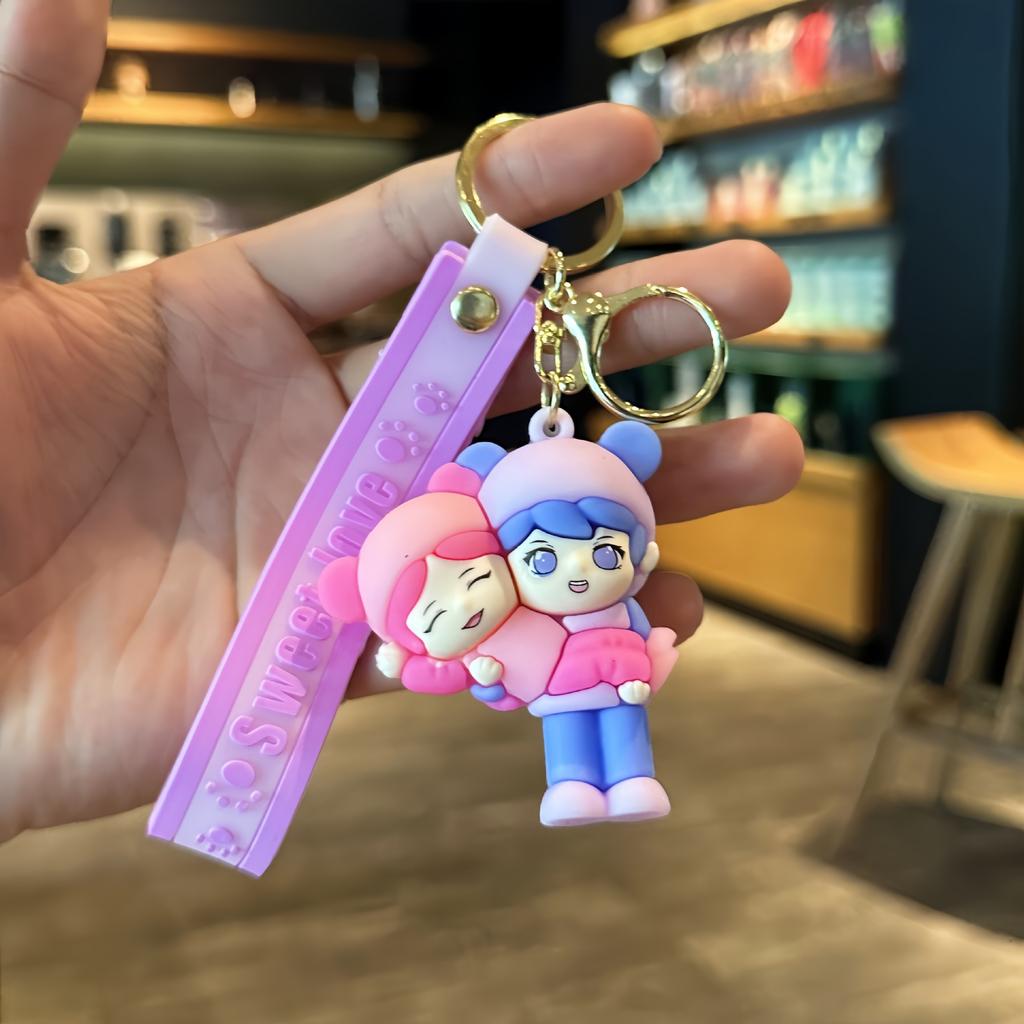 Cartoon Character Couple Keychain Cute Soft Plastic Doll Car Keychain Fashion Gift Bag Pendant