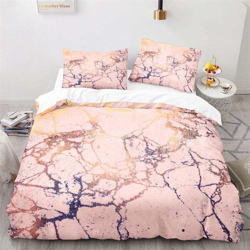 Blue Marble Print Duvet Cover Abstract Geometric Bedding Set King For Girls Kids Teens Microfiber Quilt Cover With Pillowcases
