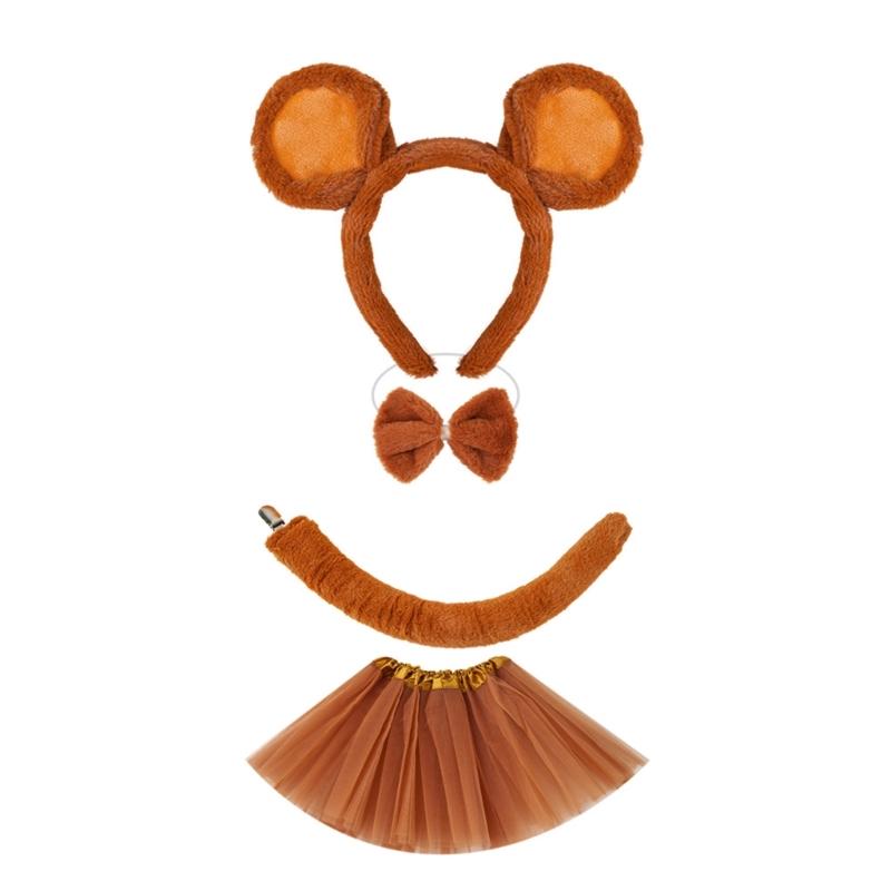 Set di Accessori Costume da Topo 1/3/4 Pezzi Costume di Halloween Costume da Vestire Orecchie da Topo Fascia Coda Gonna Tutù per Bambini Bambine