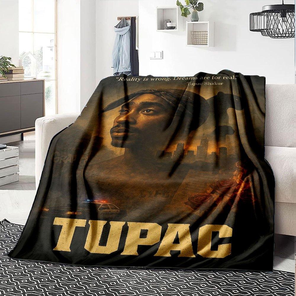 1pc 2PacHip Hop Blanket Soft Lightweight All Season Multi Purpose Throw for Sofa, Bed, Office & Picnics, French Style with Iconic Album Art & Quotes