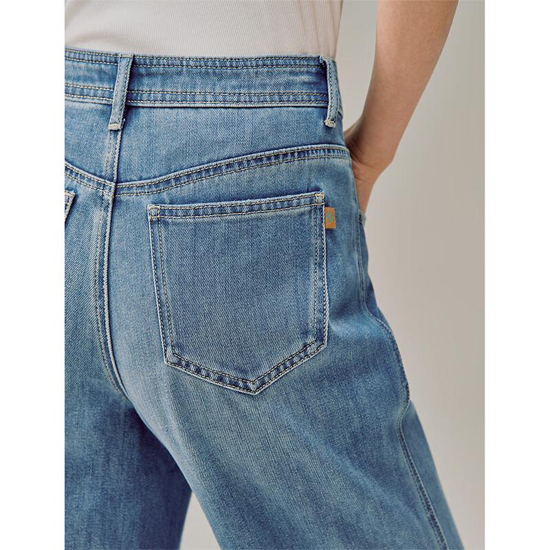 INMAN Vintage Washed Denim Flare Cropped Pants