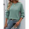 Spring Autumn Round Neck Solid Color Ruffles Tee Women Long Sleeve Loose Casual Pullover Tee Bottomed Top