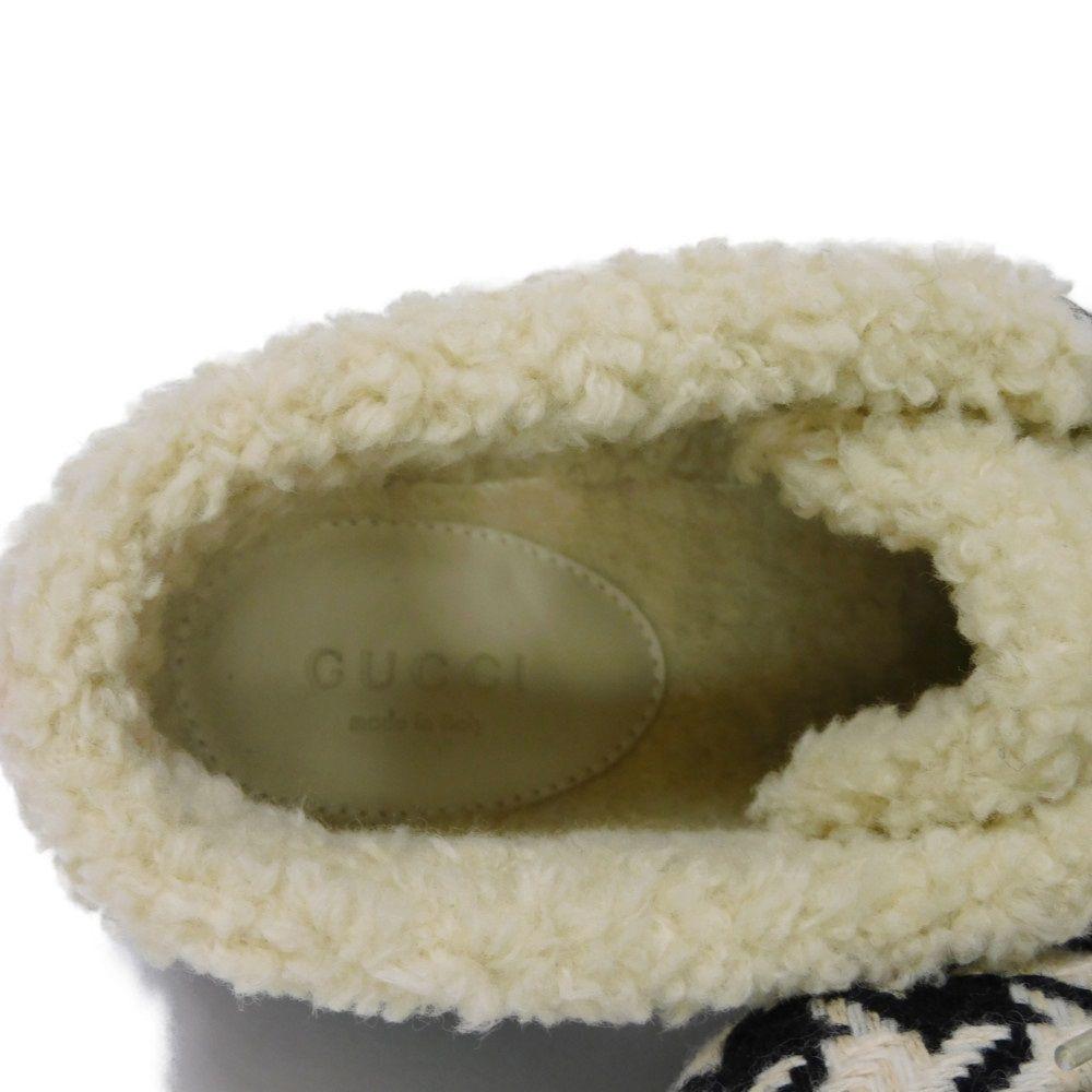 Used 9539 Tweed Boa Ankle Boots 591039 7900 37 Houndstooth Print Black Lace-Up 9.4" Unused Wool Ivory Women's from