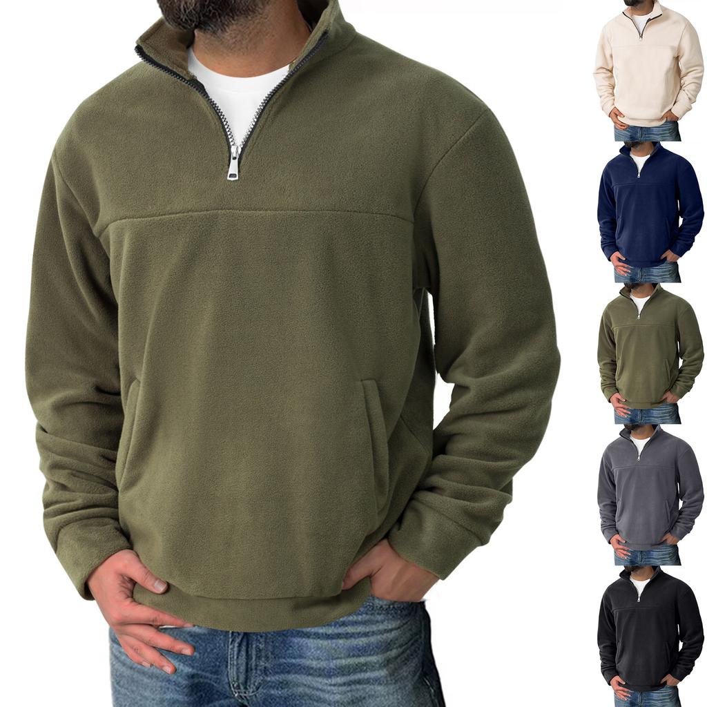 Men's And Women's Casual Double-sided Fleece Thermal Jacket, Men's Color Semi-zipper Stand-up Collar Sports Sweatshirt