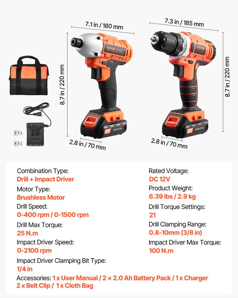 SucceBuy Tool Combo Kit Cordless 2-Tool Combo Kit Cordless Power Tool Combo Kit  Screws One Charger and One Cloth Bag