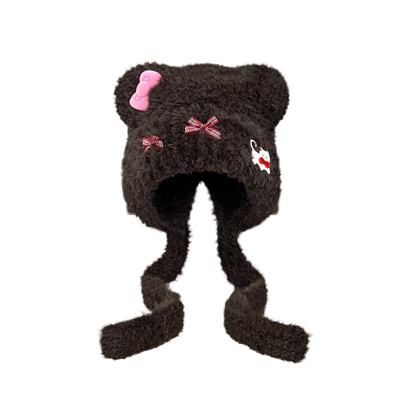 Cute Bear Ears Cat Bow Hat Women's Autumn and Winter Thickened Warm Plush Hat Ear Protection Knitted Lei Feng Hat