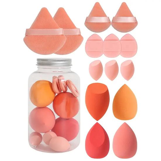 14Pcs/Set Makeup Sponge Kit Latex-Free Foundation Blending Liquid Powder Cream Application Cotton Powder Puff Mini Beauty Sponge Makeup Tools