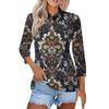 Women's Fashion Casual Lapel Short 3/4 Sleeve Print Shirt Women's Button Up Tops