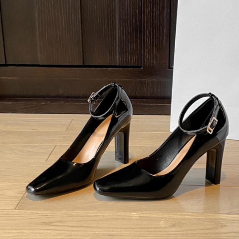 Mode Damenmode Dicke Absatzschuhe Frühling Neu Eckige Zehenpartie Flacher Ausschnitt Wort mit Rutschfesten Verschleißfesten Hohen Absätzen