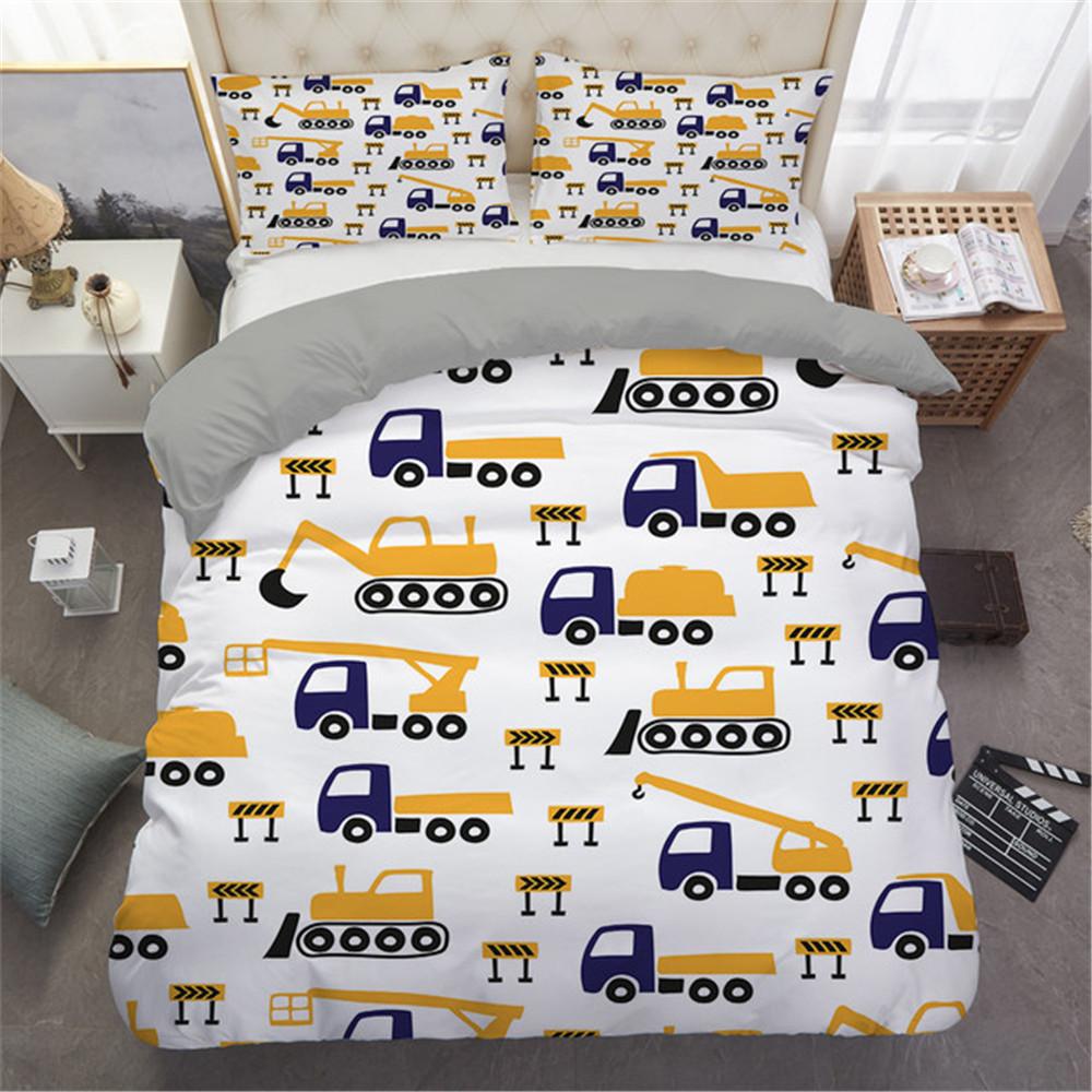 Comforter 2/3Pcs Simple Cartoons Car Bedding Set High Quality Child Excavator Crane Twin Single Full Queen King Size