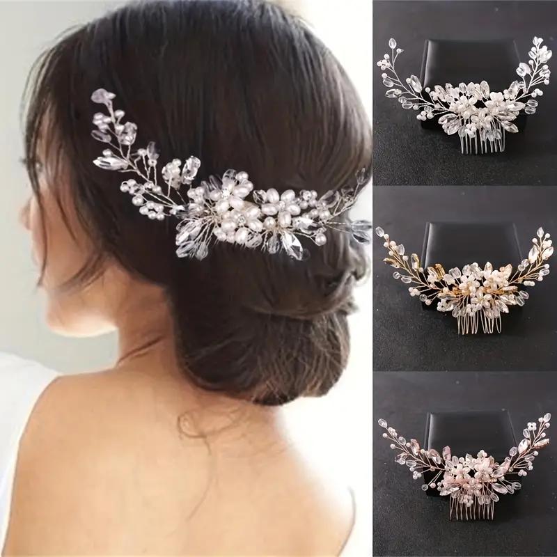 1 pz pettine per capelli con strass di cristallo e perle, copricapo dolce e romantico, per donne, sposa, festa, matrimonio, gioielli, fermaglio per capelli, accessori per capelli