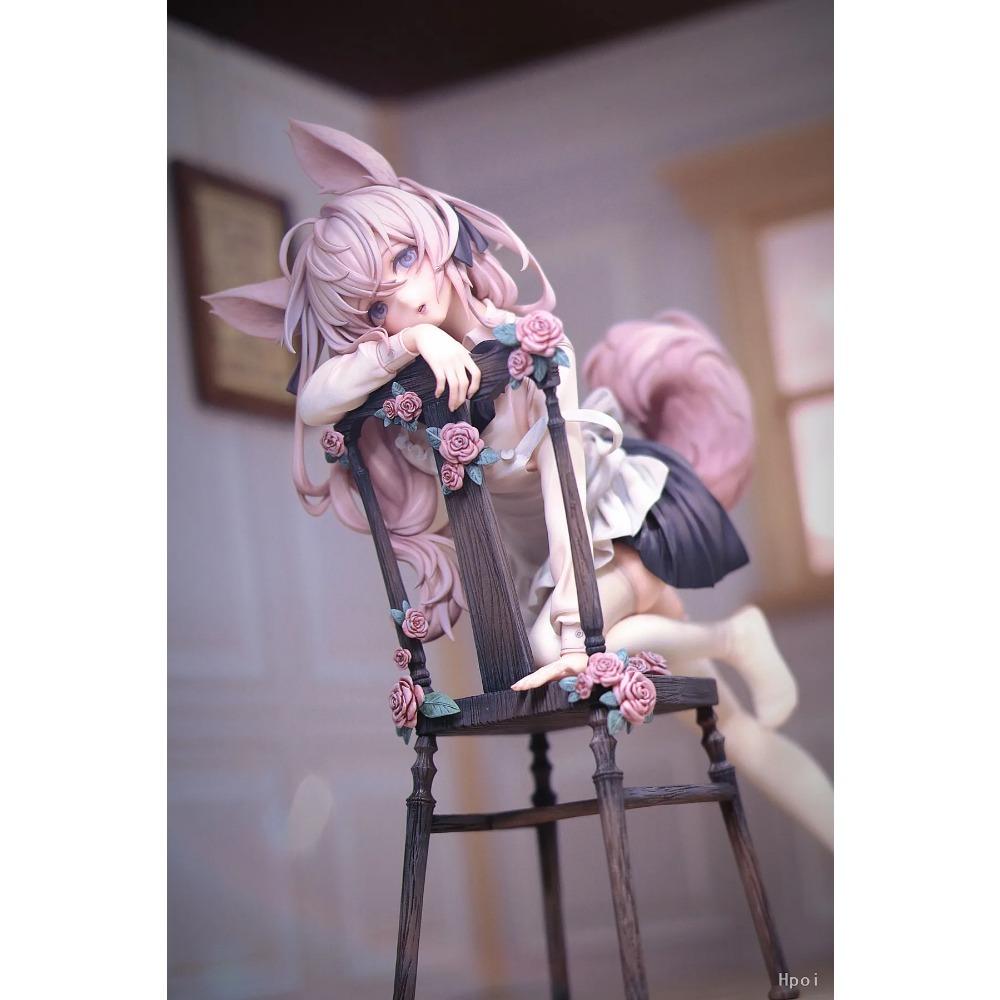 22CM Anime Rabbit Flova Figure 1/7 Stool Kneeling Scene Matching Model Toy Gift Collection Aciton Figure Rabbit Ears Ver PVC