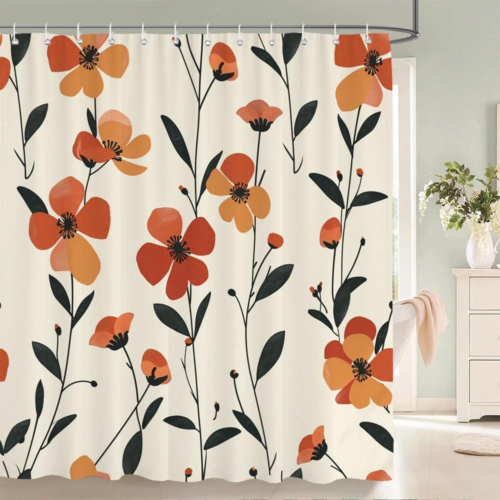 Tropische Pflanzenblätter Duschvorhang Nordisch Minimalistisch Floral Badevorhang Wasserdichter Stoff 3D Badezimmer Vorhänge Mit Haken