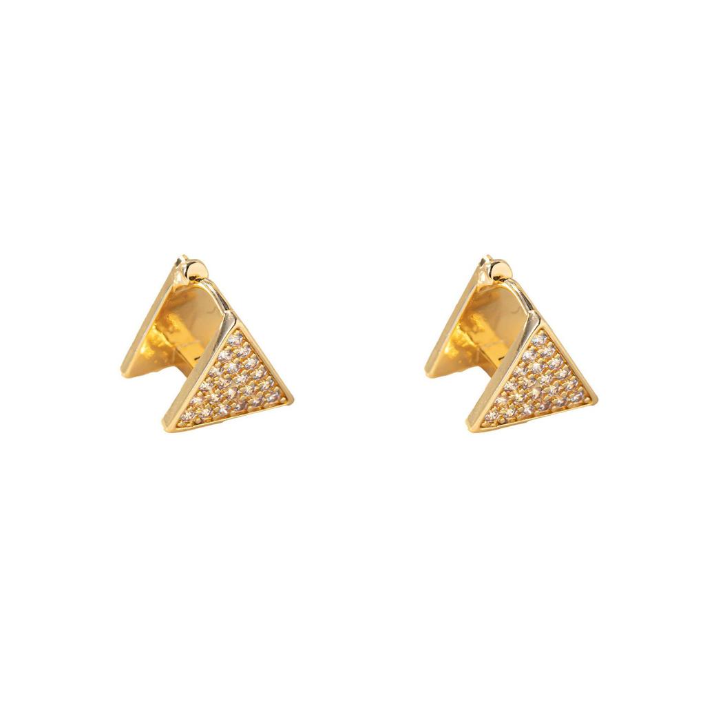 Exquisite Geometric Diamond Earrings: 3D Triangular Design with Diamond Backs, Small and Creative Luxury Ear Jewelry