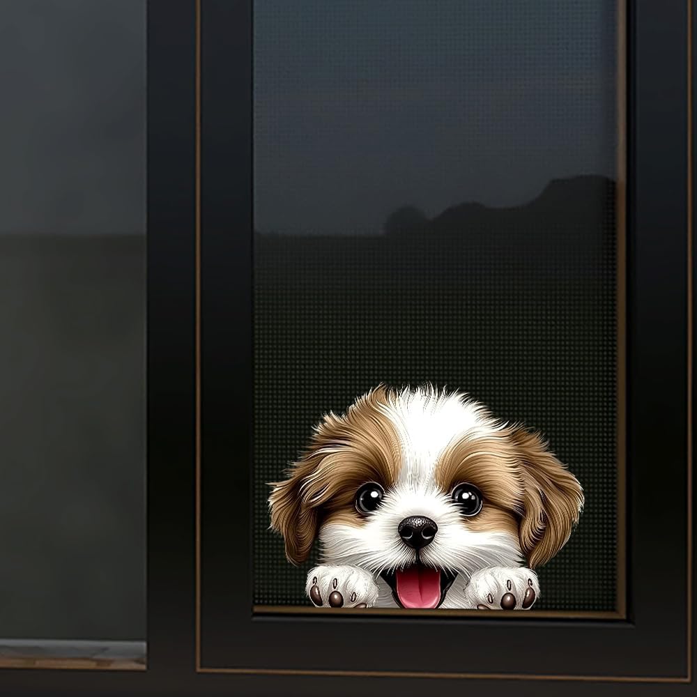 Cute Animal Dog Car Sticker Waterproof PVC Double-Sided Printed Puppy Car Decal Funny Dog Peeking Decal for Car Window Bumper Truck Wall Laptop Car