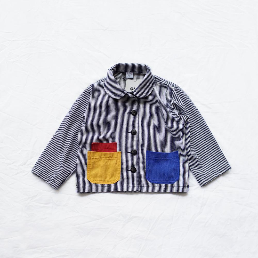 ANKRT Dívčí pruhovaná volná džínová bunda a Chlapecký barevně blokovaný kabát