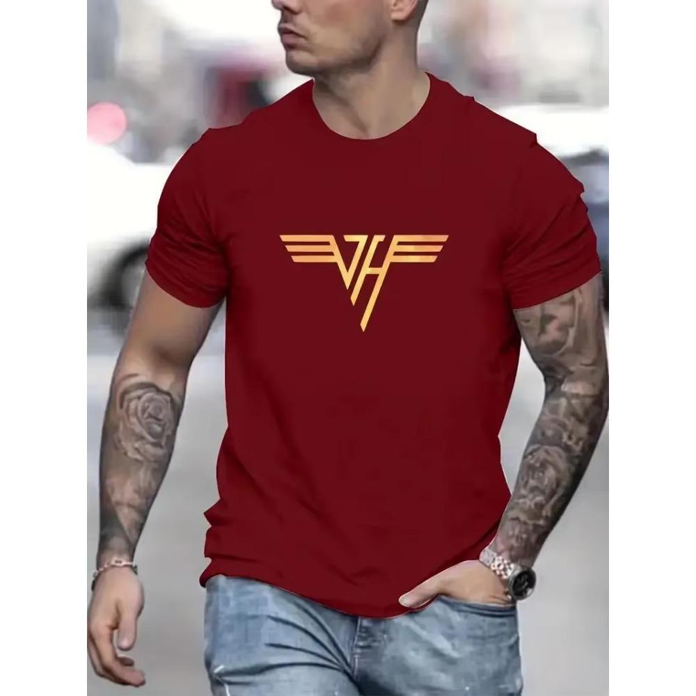 JH Creative Print Men's Casual Crew Neck Cotton T-Shirt, Summer Outdoor
