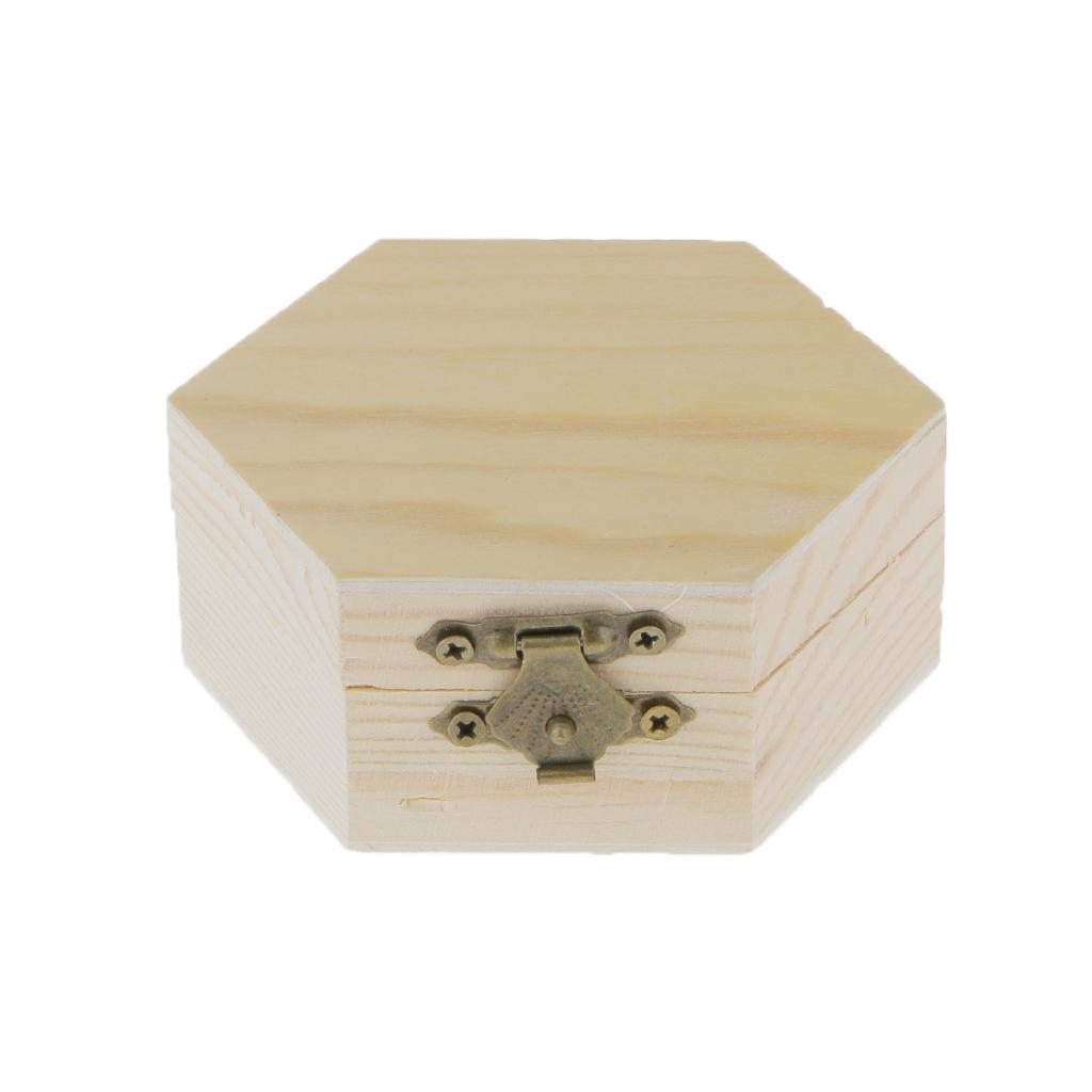 Unpainted Hexagonal Wooden Jewelry Box Trinket Case craft