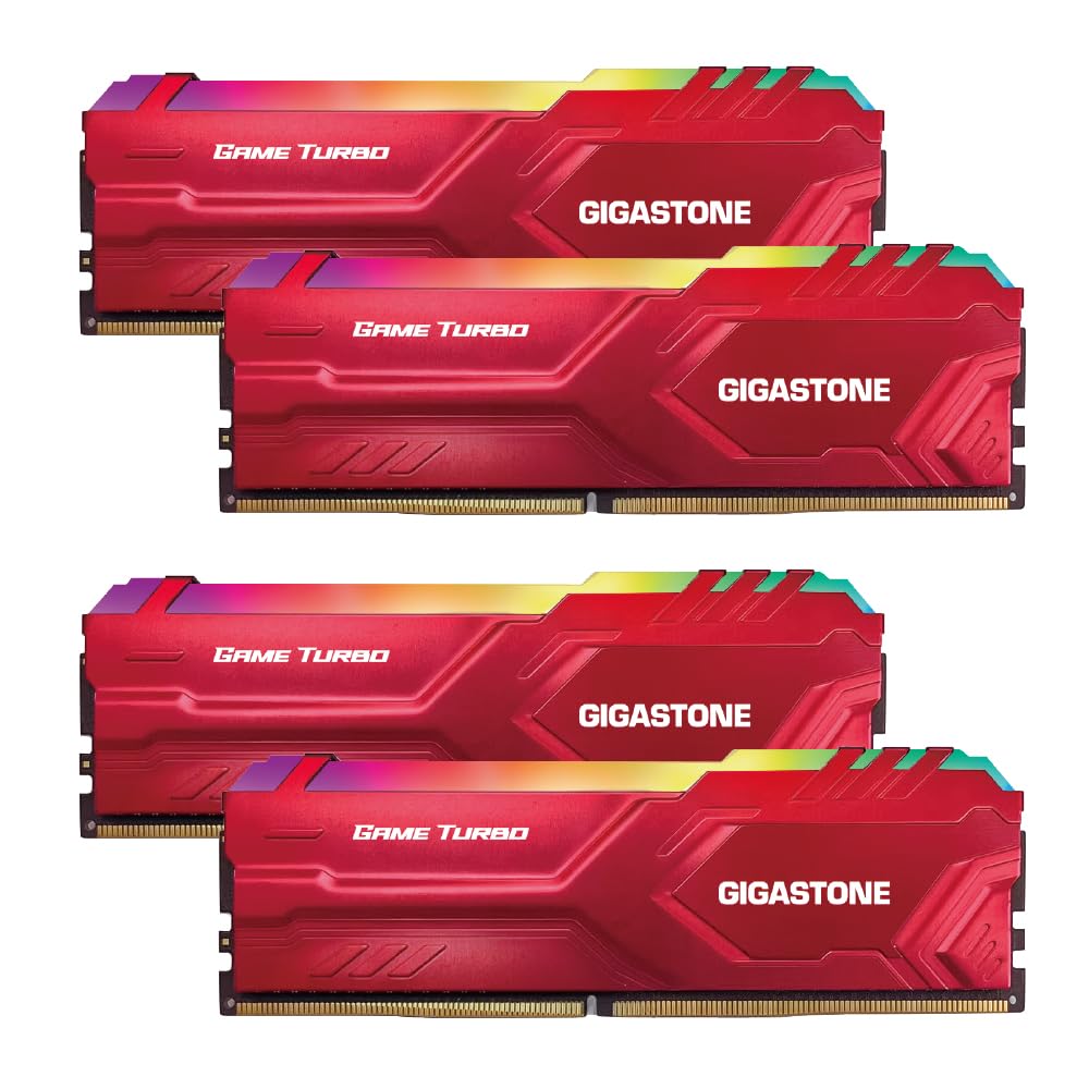 GIGASTONE Game TURBO 16GB x 4 DDR4 3600MHz CL Intel XMP AMD Ryzen UDIMM Unbuffered Gaming Desktop Memory Module Red (64GB Kit) PC4-28800 18-22-22-42,
