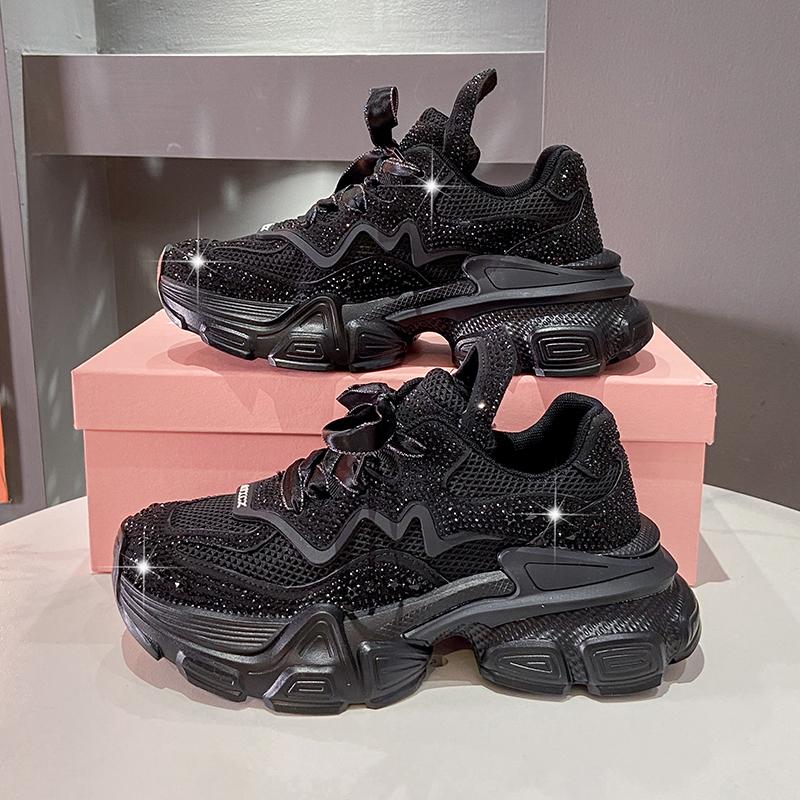 

Кроссовки высшего качества Женские кеды Новые туфли-лоферы со стразами Платформа Блестящая женская повседневная обувь Кристалл Париж 35