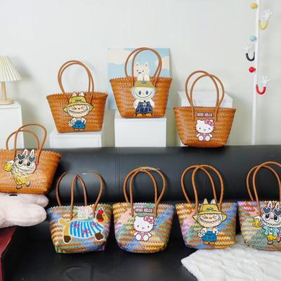 Labubu Sommer neuer Stil Netz rot geflochtene Korbtasche Umhängetasche Handtasche Damen Tasche niedlich Zugstoff Cartoon Rattantasche 5481 KTB