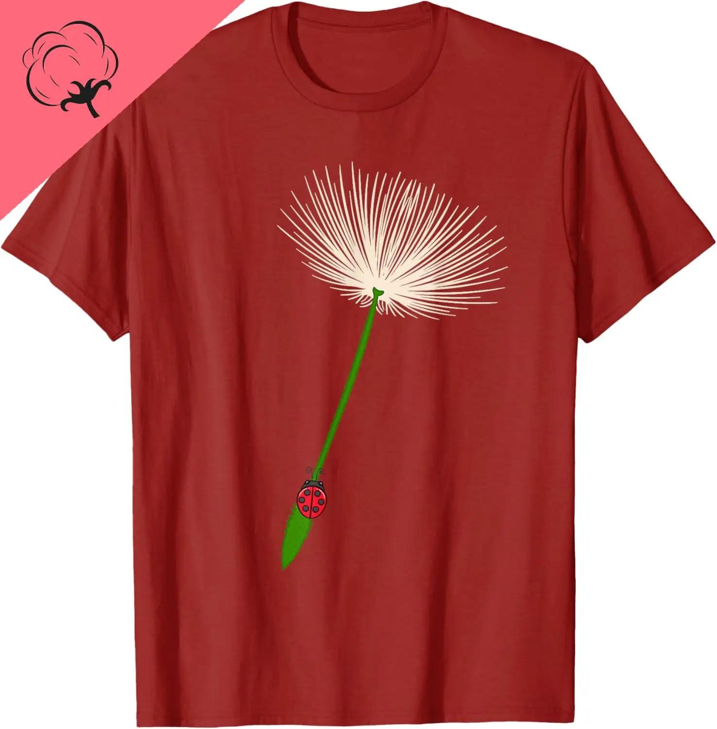 Dandelion and Ladybug Graphic Short Sleeve TShirt Cotton Crew Neck Casual Tee for Unisex Summer S
