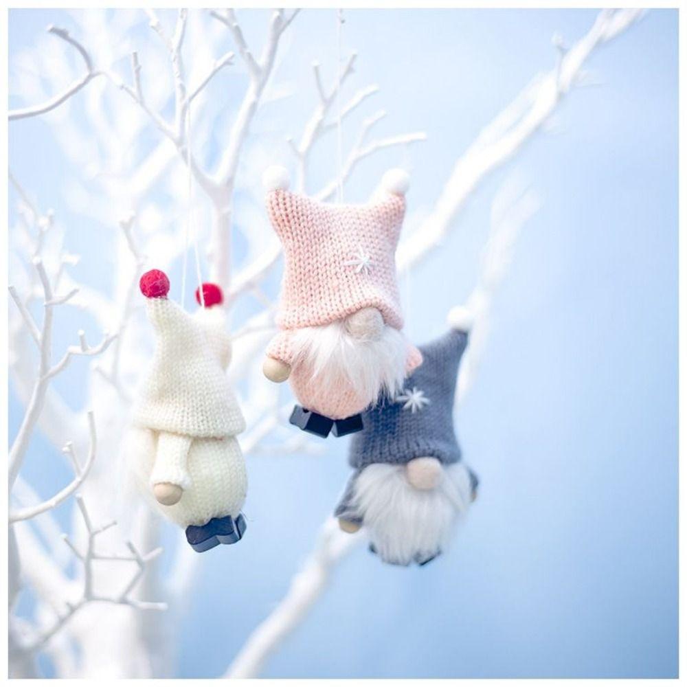 3 Pcs Cartoon Mini Christmas Gnome Pendant Handmade Cute Faceless Rudolph Pendant Soft Elf Gnome Figurine New Year
