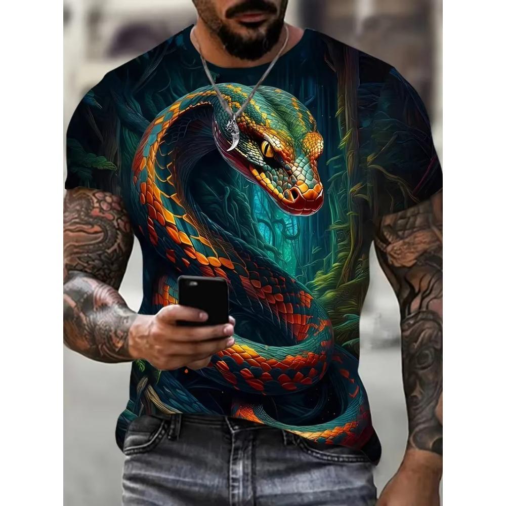 Summer Fashionable Snake 3D Print Comfortable Loose Short Sleeves T-shirt Loose Oversized Breathable Versatile Leisure Men T-shirt