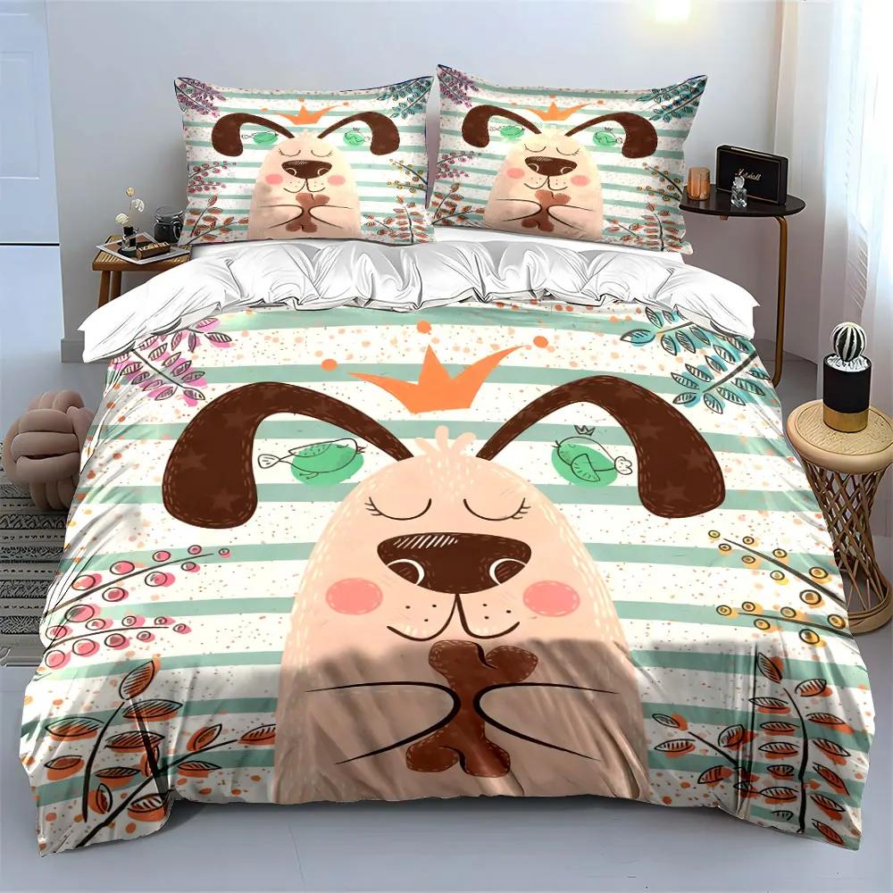 Dekorationsset im Hunde-Design - Zuhause Weiche Bequeme Bettbezug Bettwäsche-Set Enthalten 1*Bettbezug & 2*Kissenbezüge Geschenk