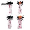 Scary Halloween Door Ornaments Decoration, Spooky Wooden Spider Web Skeleton Hand Wall Hanging Lighted Party Decor Ornament with Blood Gauze