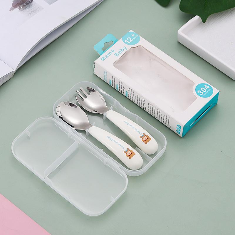 Baby Füttergeschirr Set Kinder Utensil Edelstahl Kleinkind Essgeschirr Besteck Cartoon Säuglingsnahrung Fütterlöffel Gabel