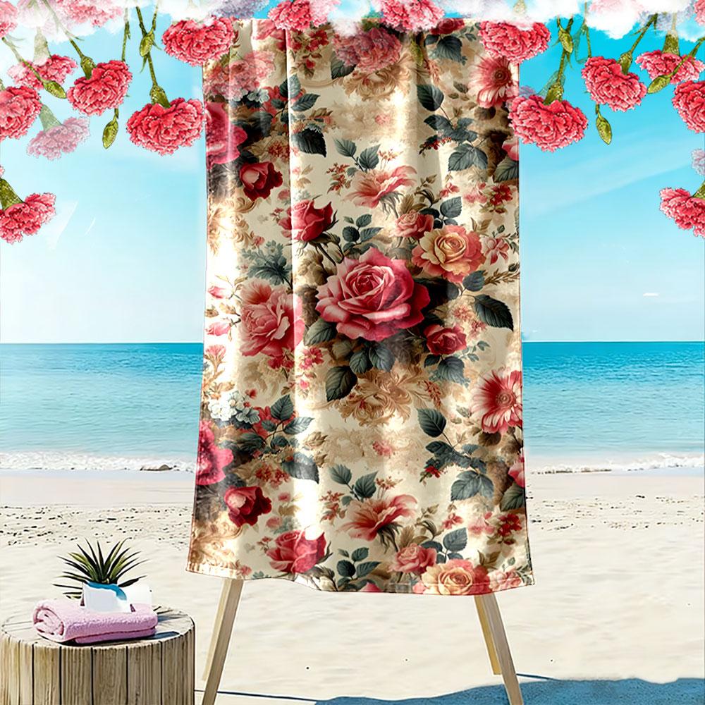 Vintage Floral Rose Pattern Beach Towel Quick-drying for Travel Outdoor Sports Jogging Beach and Swimming